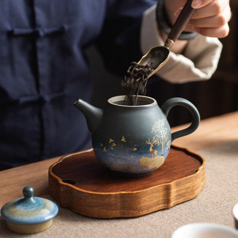 Gold Deer Ceramic Chinese Tea Pot